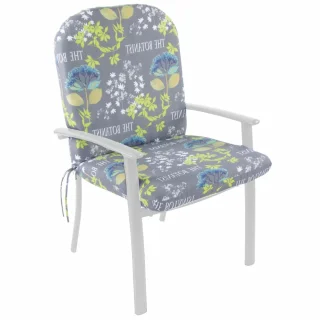 Poduszka na fotel ogrodowy, pojedyncza sztuka, wzór w szarości z kolorowymi kwiatami.