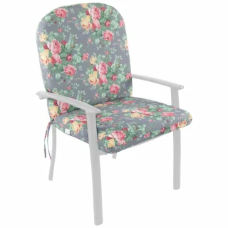 Poduszka na fotel ogrodowy, pojedyncza sztuka, szara w kolorowe kwiaty.
