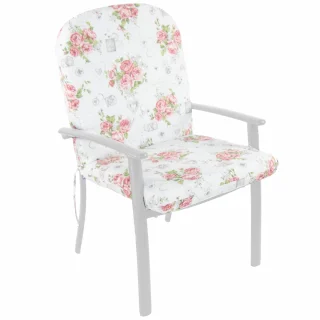 Poduszka na fotel ogrodowy, pojedyńcza sztuka. Biała z różowym kwiatowym wzorem.