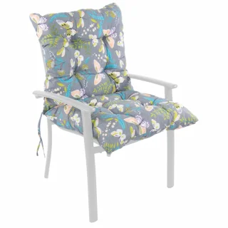 Poduszka na fotel 60cm, do ogrodu, pojedyncza sztuka, szara z kolorowym kwiatowym wzorem.