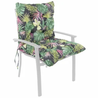 Poduszka na fotel ogrodowy, pojedyncza sztuka, kolorowa z motywem tropikalnym.