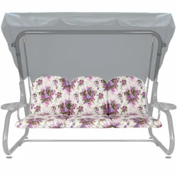 Poduszki ogrodowe 180cm na huśtawkę z kwiatowym wzorem, dominujący kolor fioletowy.