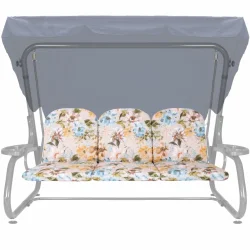 Poduszki na huśtawkę ogrodową, rozmiar 180 cm, w kwiatowy wzór, pastelowe kolory. Komplet poduszek bez daszka.