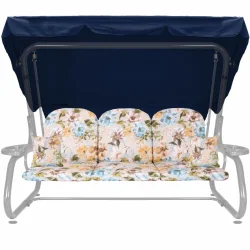 Poduszki ogrodowe 180cm na huśtawkę z jaśkami i daszkiem. Wzór kwiatowy, kolorystyka pastelowa.