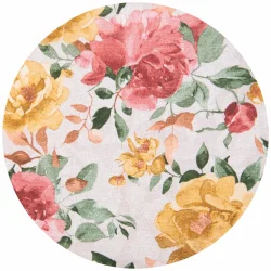 Poduszka dekoracyjna w kwiaty, różnorodne odcienie różu, żółtego i zieleni. Idealna do ogrodu lub na taras.