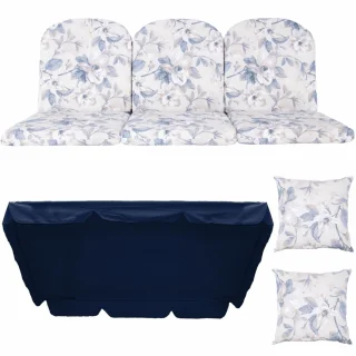 Poduchy ogrodowe 180cm na huśtawkę, w zestawie poduszki z jaśkami i daszek, kwiatowy wzór.