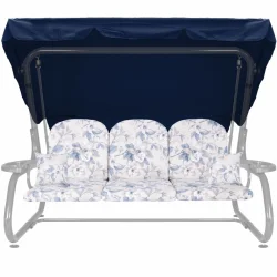 Poduszki 180cm na huśtawkę ogrodową z jaśkami, kwiatowy wzór w odcieniach niebieskiego.