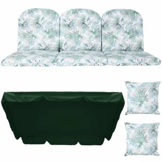 Poduszki ogrodowe 180cm z jaśkami i daszkiem. Wzór roślinny, na huśtawkę ogrodową.