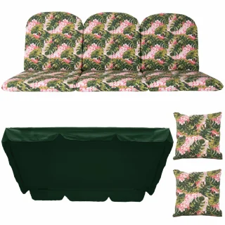 Poduchy ogrodowe 180cm na huśtawkę, wzór roślinny, zestaw z jaśkami i daszkiem.