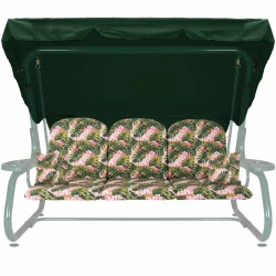 Poduszki ogrodowe 180cm na huśtawkę, kolorowe w kwiatowy wzór, z jaśkami i daszkiem. Idealne do ogrodu.