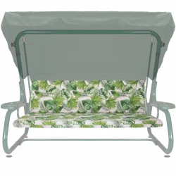 Poduszka na huśtawkę ogrodową 180cm, wzór liści tropikalnych, zielony i biały.