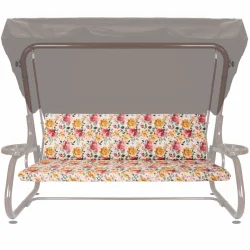 Poduszka ogrodowa 180cm na huśtawkę, wzór kwiatowy, kolory różowy i żółty.