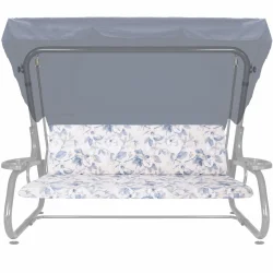 Poduszka na huśtawkę ogrodową, rozmiar 180cm, w kwiatowy wzór. Kolory niebieskie i białe.