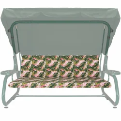 Poduszka na huśtawkę ogrodową 180cm z tropikalnym wzorem. Kolorowa, w kwiaty i liście.