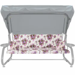 Poduszka ogrodowa 180cm na huśtawkę, wzór kwiatowy w kolorach fioletu. Komplet z jaśkami.