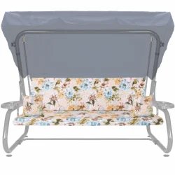 Poduszka ogrodowa 180cm na huśtawkę z jaśkami. Kwiecisty wzór w odcieniach niebieskiego i żółtego.