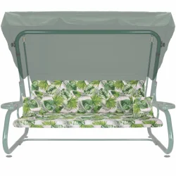 Poduszka na huśtawkę ogrodową 180cm, wzór w zielone liście. Idealna na taras lub do ogrodu.
