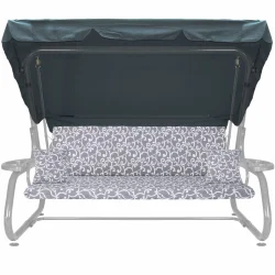 Poduszka na huśtawkę ogrodową 180cm z jaśkami i daszkiem, szara z białym wzorem. Idealna do ogrodu lub na taras.