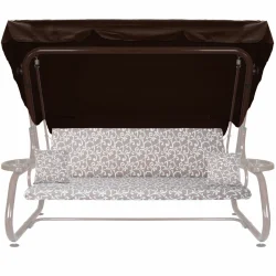 Poduszki ogrodowe 180cm na huśtawkę, komplet z jaśkami i daszkiem w brązowym kolorze z wzorem roślinnym.