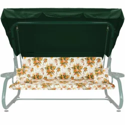 Poduszka na huśtawkę ogrodową 180cm z daszkiem i jaśkami, kwiatowy wzór na białym tle.