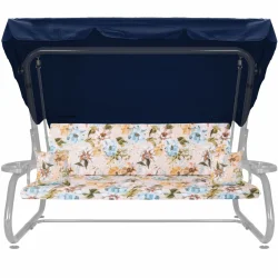 Poduszki ogrodowe 180cm na huśtawkę z daszkiem, we wzory kwiatowe, w zestawie z jasiekami, kolor niebieski i beżowy.