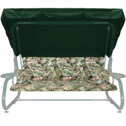 Poduszka na huśtawkę ogrodową 180 cm z daszkiem, wzór liściasty w odcieniach zieleni.