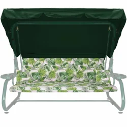Poduszki ogrodowe 180cm na huśtawkę, zestaw z jaśkami i daszkiem, zielony wzór liści.
