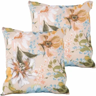 Zestaw jaśków dekoracyjnych na kanapę w kwiatowy wzór, w pastelowych odcieniach.