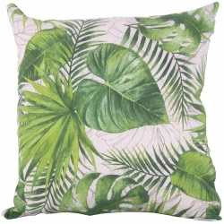 Poduszka dekoracyjna na kanapę z wzorem liści tropikalnych w zielonych odcieniach.