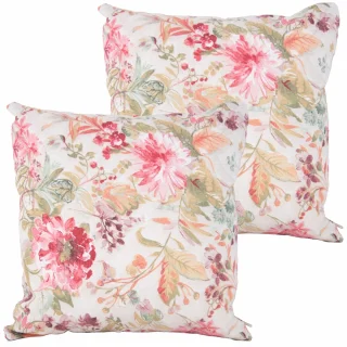 Zestaw poduszek dekoracyjnych na kanapę z kwiatowym wzorem w pastelowych kolorach.