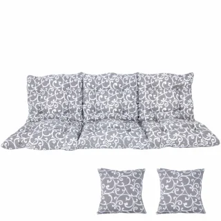 Poduszki ogrodowe 180cm do huśtawki z szarym wzorem, komplet z jaśkami.