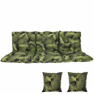 Poduszki ogrodowe 180cm, na ławkę lub huśtawkę, komplet z jaśkami, zielone liście, wzór tropikalny.