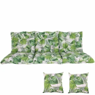 Poduszki ogrodowe 180cm na ławkę. Zielony wzór w liście. Zestaw z jaśkami.