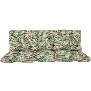 Poduszka ogrodowa 150cm na ławkę lub huśtawkę, motyw liści w odcieniach zieleni i brązu.