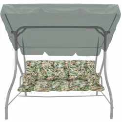 Poduszka na huśtawkę ogrodową 150cm, wzór roślinny, zielono-brązowy, z jaśkami.