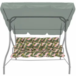 Poduszka ogrodowa 150cm na huśtawkę, z jaśkami, wzór w liście i kwiaty.
