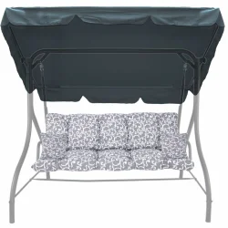 Poduszka na huśtawkę ogrodową 150cm szara z białym wzorem, kompletna z daszkiem. Idealna do ogrodu.