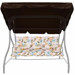 Poduszki ogrodowe 150cm na huśtawkę. Komplet z jaśkami i daszkiem w kwiatowy wzór.
