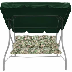 Poduszka ogrodowa do huśtawki z daszkiem, wzór w liście, kolor zielony. Kompletny zestaw na taras.