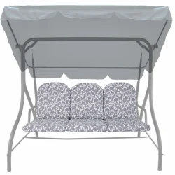 Poduszki na ławkę ogrodową, szare z białym wzorem, przeznaczone na huśtawkę. Zestaw zawiera poduszkę siedziska i oparcia.