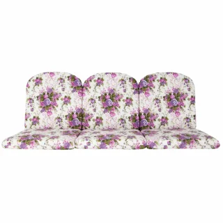 Poduszki ogrodowe 150cm w kwiaty, do ogrodu. Pojedynczy komplet z fioletowym wzorem na białym tle.