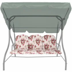 Poduszki ogrodowe na huśtawkę, wzór kwiatowy. Kolorystyka kremowa z różowymi kwiatami.