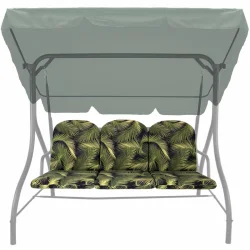 Poduszki na huśtawkę ogrodową 150cm w zielone liście. Zestaw trzech poduszek na siedzisko i oparcia.