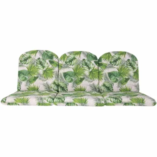 Poduszki ogrodowe na ławkę 150cm, wzór liście tropikalne, zielono-białe. Połączone siedzenie i oparcie, przeznaczone do użytku na zewnątrz.