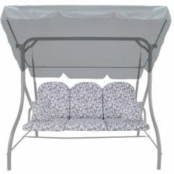 Poduszka na huśtawkę ogrodową 150cm z jaśkami, w szarym kolorze z białym wzorem roślinnym.
