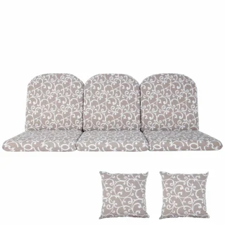 Poduszki ogrodowe 150 cm na huśtawkę, z jaśkami. Beżowy wzór roślinny.