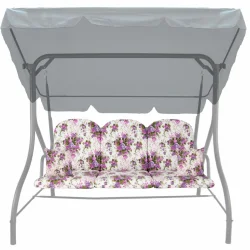 Poduszki na huśtawkę, rozmiar 150cm, do ogrodu. Kwiatowy wzór w odcieniach fioletu i zieleni.