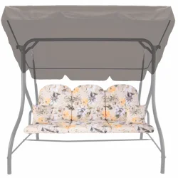 Poduszki ogrodowe na huśtawkę, komplet z jaśkami, w kwiatowy wzór w odcieniach beżu i żółci. Idealne na taras lub do ogrodu.