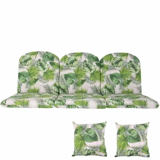 Poduszki ogrodowe na ławkę 150cm, w zestawie z jaśkami, w zielone liście, do ogrodu.