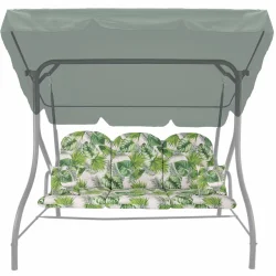 Poduszka ogrodowa 150cm na huśtawkę, wzór liście, zielono-biała, z jaśkami.